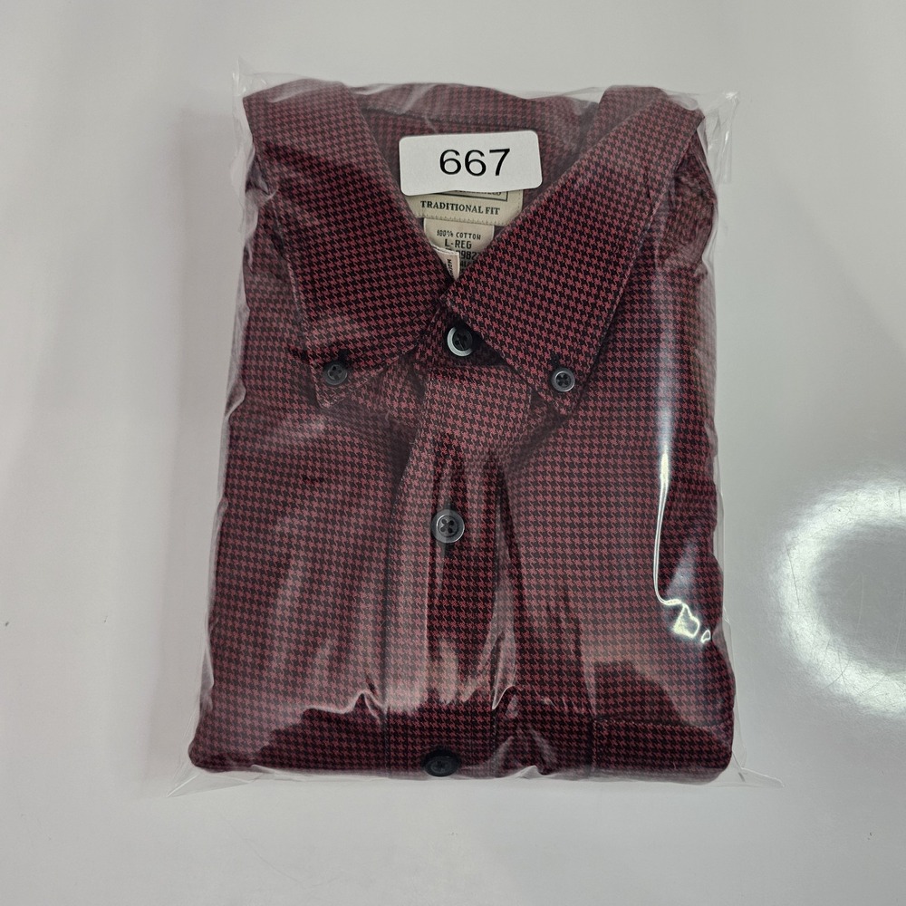 LL Bean L-REG Traditional Fit Red, Black Houndstooth Flannel Shirt 100% Cotton - Picture 7 of 7